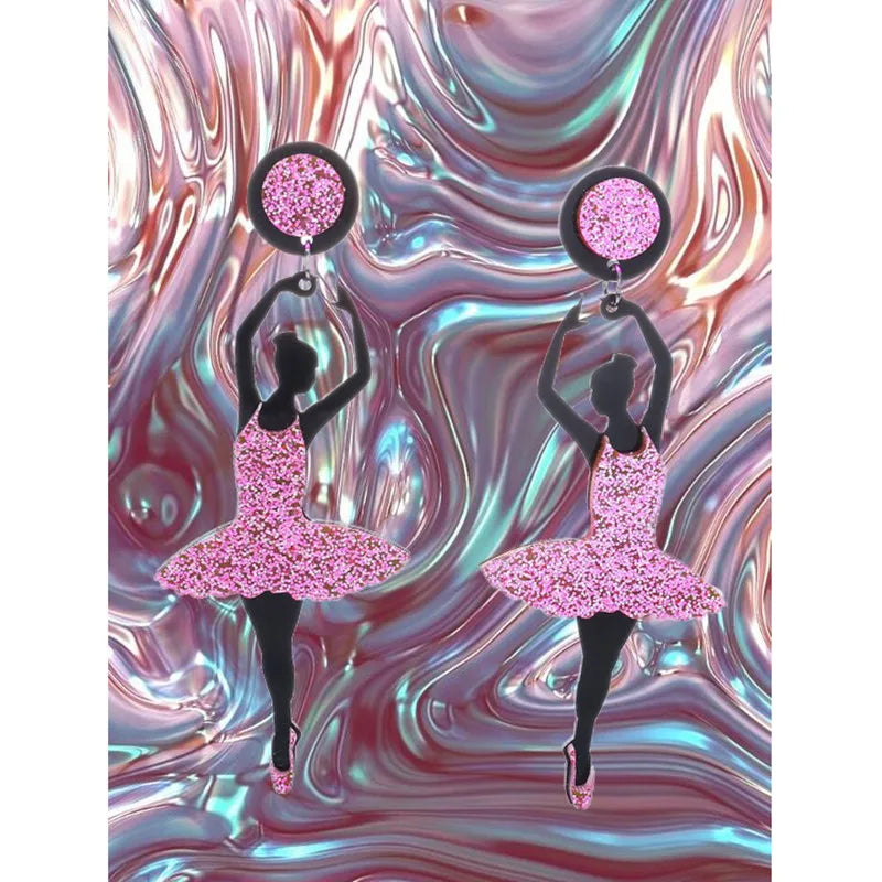 acrylic pink and black ballerina drop earrings