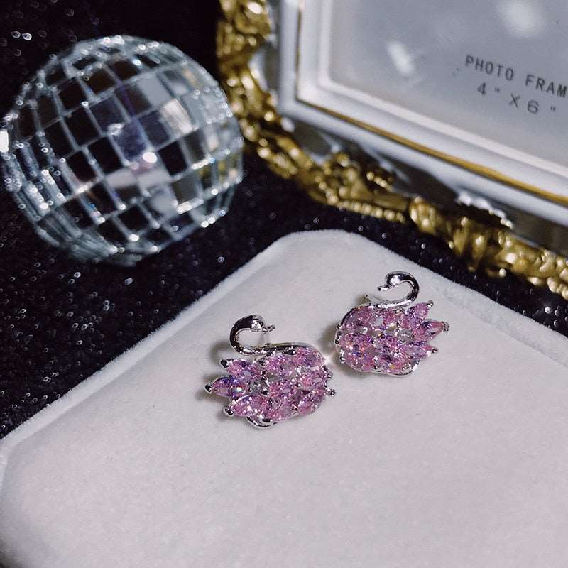 Crystal Swan Stud Earrings - Elegant Ballet Jewelry - Panache Ballet Boutique
