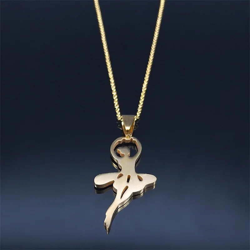 Gold tone ballerina pendant necklace
