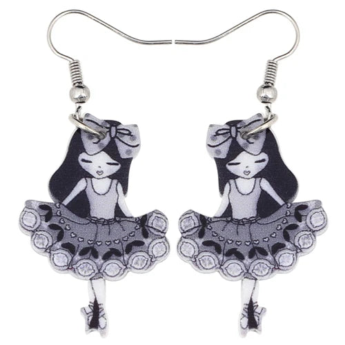 A pair of colorful ballerina earrings