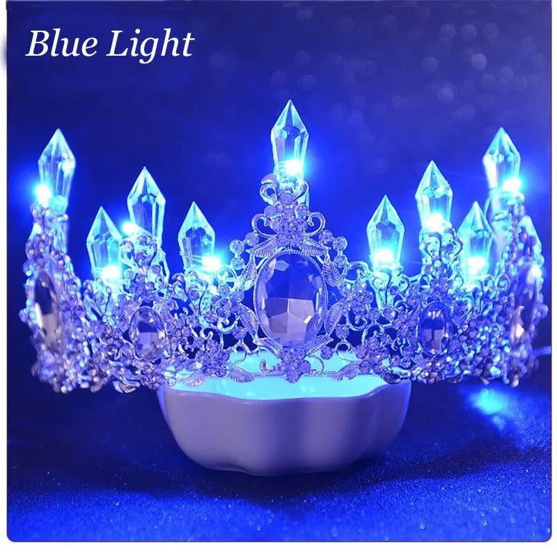 Crystal bridal and ballet tiara with blue lights