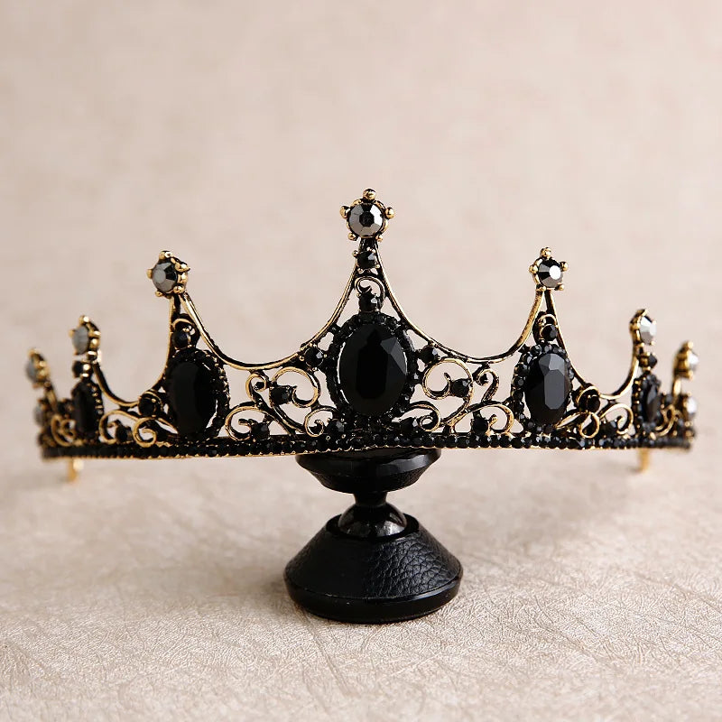 front of bridal and ballet renaissance tiara with black crystals