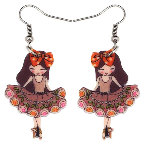 A pair of colorful ballerina earrings