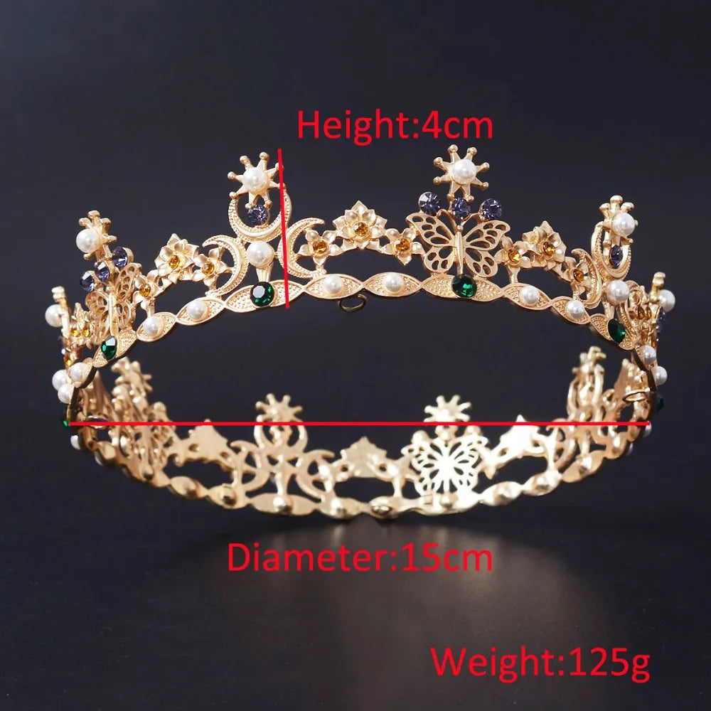 gold crown with faux emeralds pearls and crystal