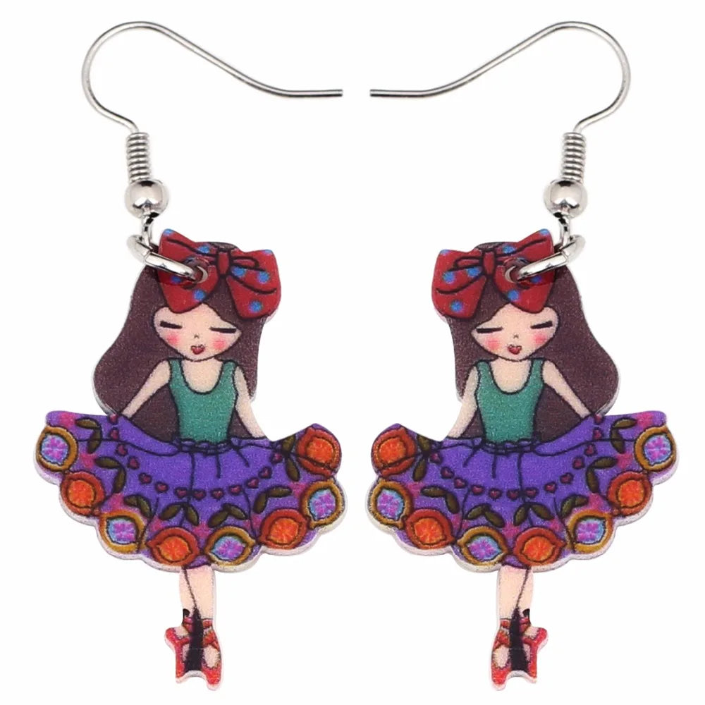 A pair of colorful ballerina earrings