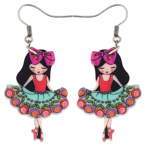 A pair of colorful ballerina earrings