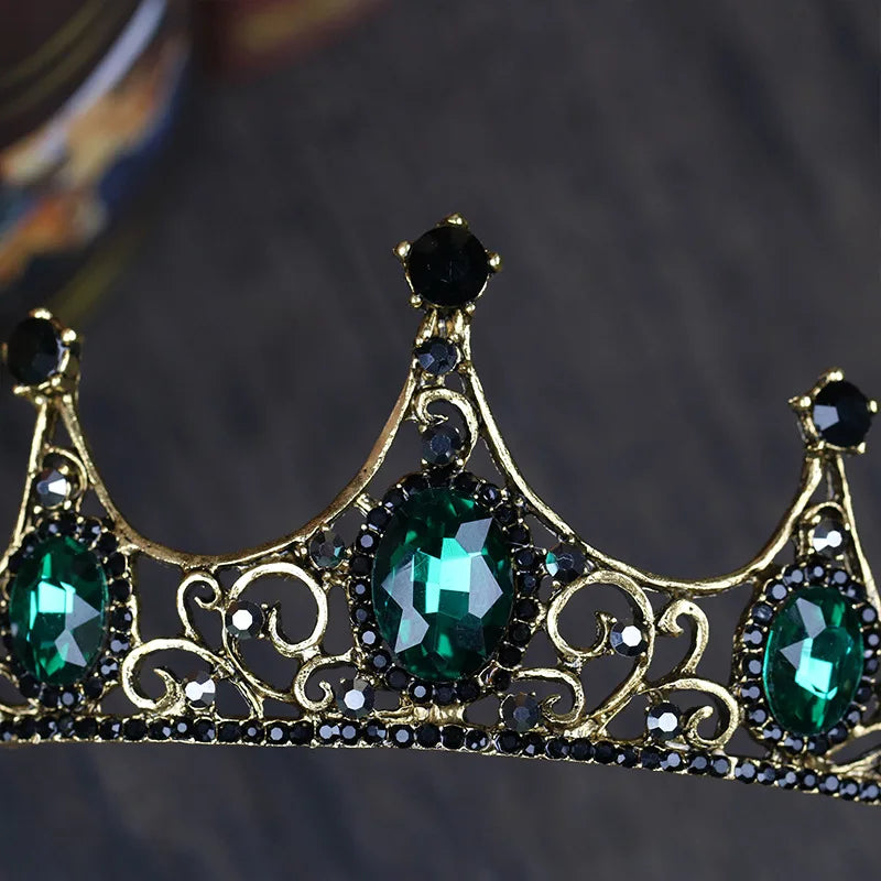 front of bridal and ballet renaissance tiara with green crystals