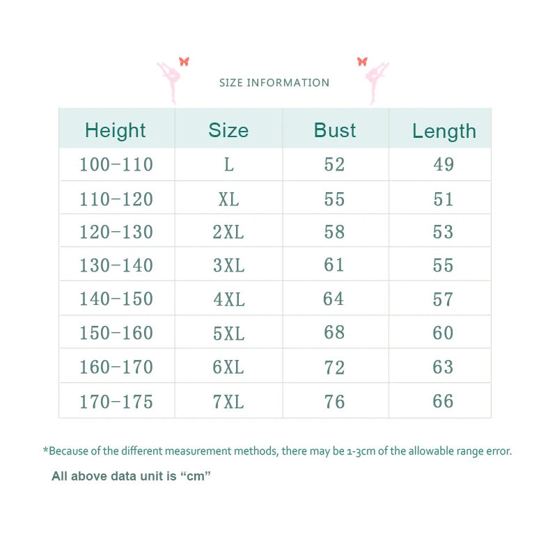 The Ari Leotard size chart ballet