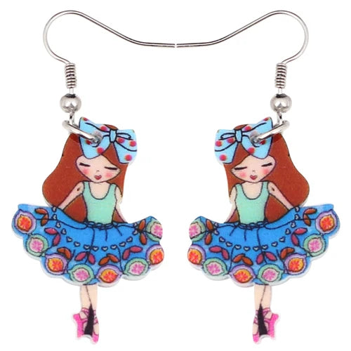 A pair of colorful ballerina earrings