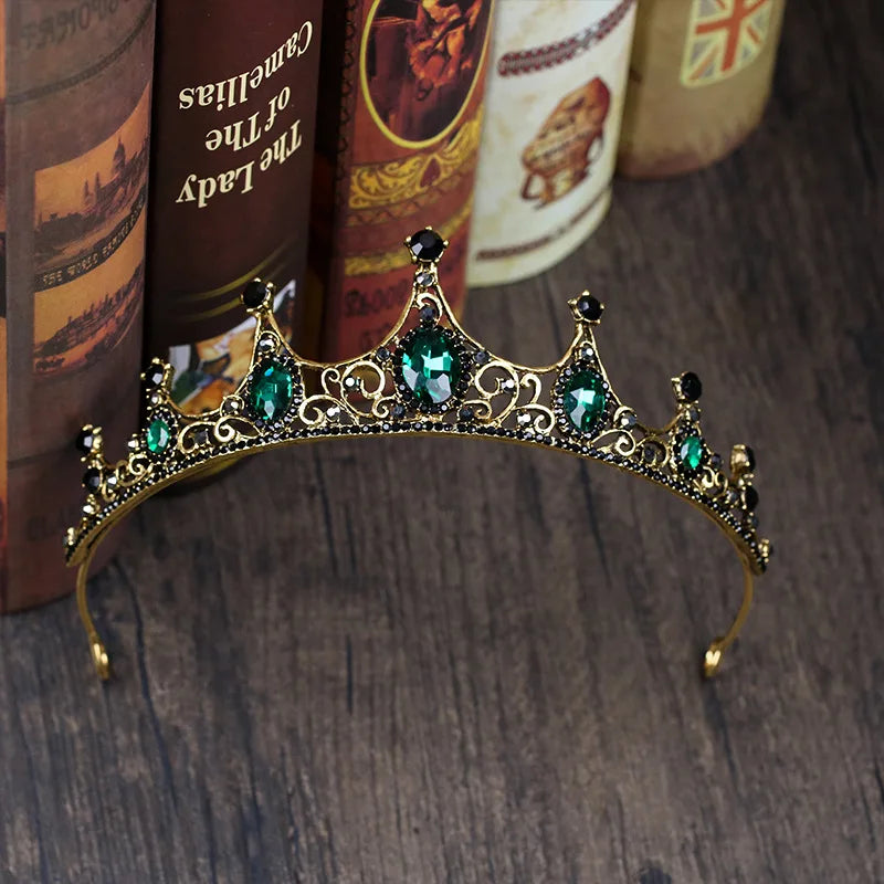 front of bridal and ballet renaissance tiara with green crystals