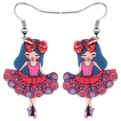 A pair of colorful ballerina earrings