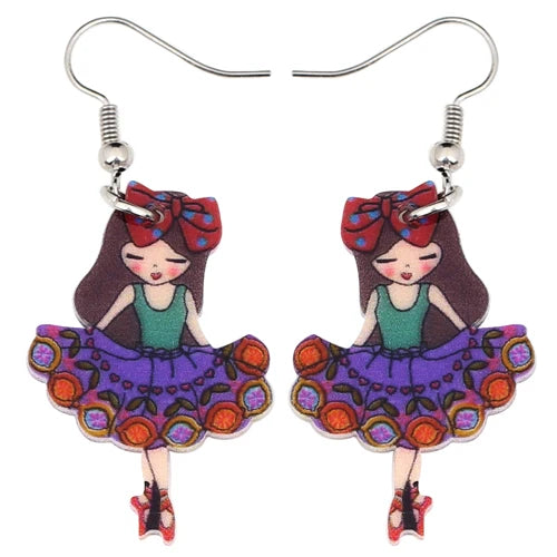 A pair of colorful ballerina earrings
