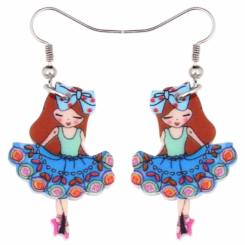 A pair of colorful ballerina earrings
