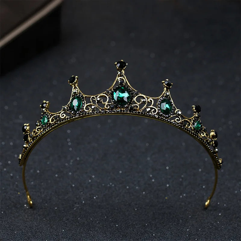 front of bridal and ballet renaissance tiara with green crystals