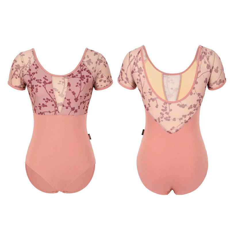 The Tamera Leotard pink floral short sleeve