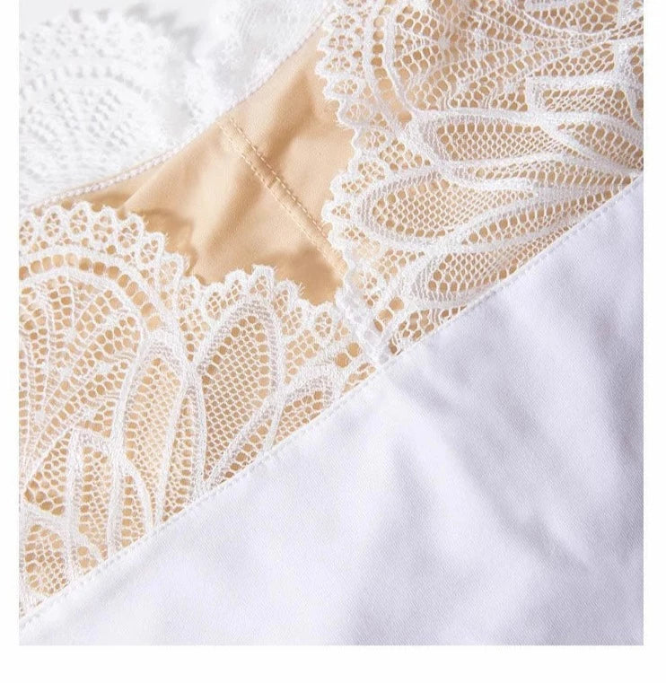 neckline of white flutter sleeve balelt leotard