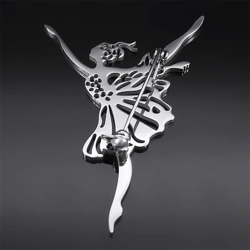 Stainless steel ballerina brooch pin and dance bag pin
