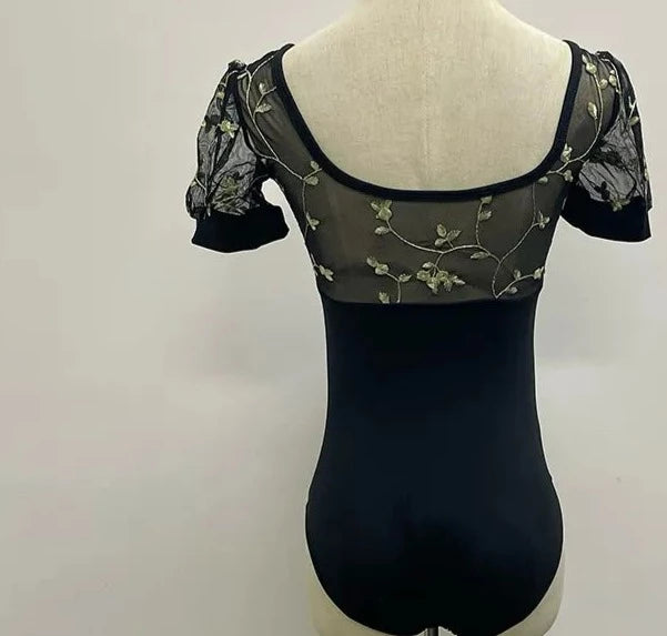 The Trista Leotard floral and lace puff sleeve leotard