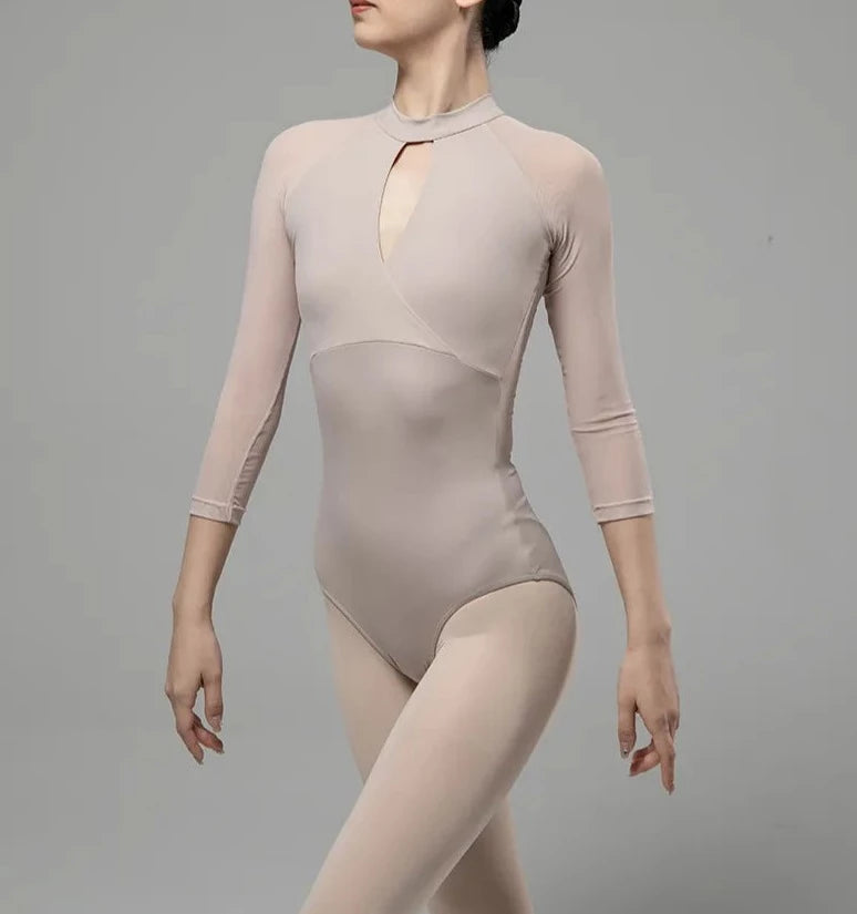 Long sleeve high neck beige ballet leotard Panache Ballet Boutique