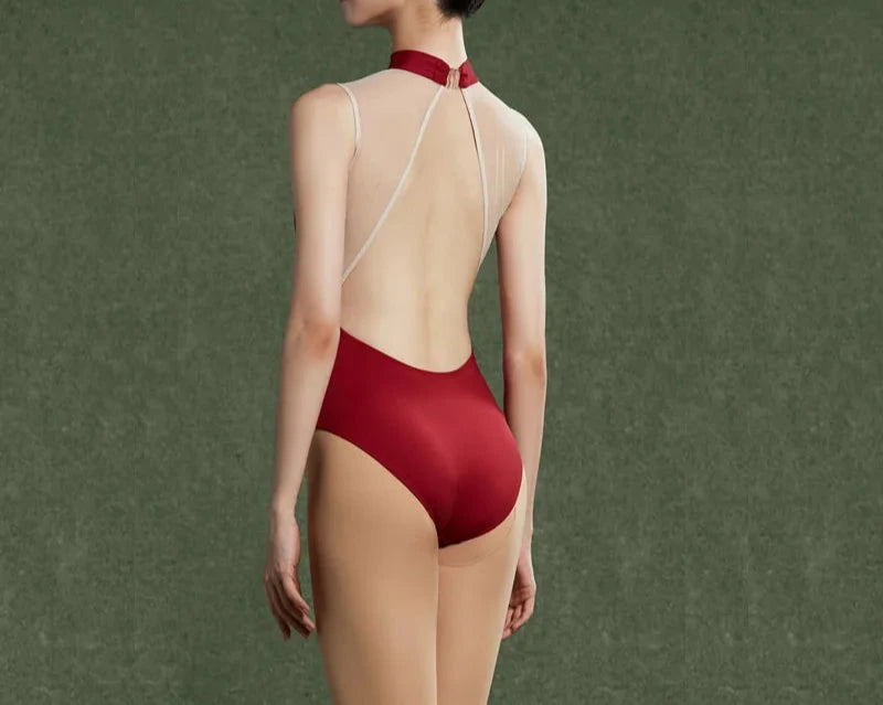 The Kesia Leotard red halter low back