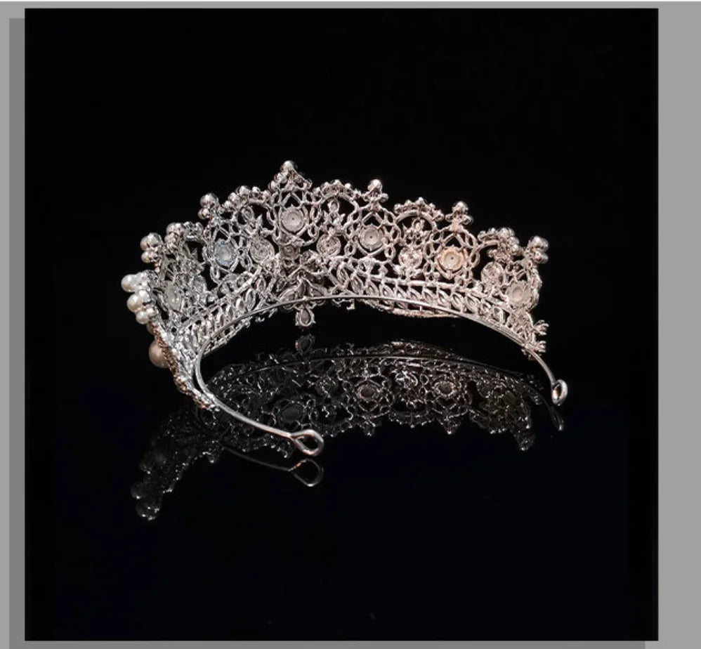 back of crystal and pearl tiara