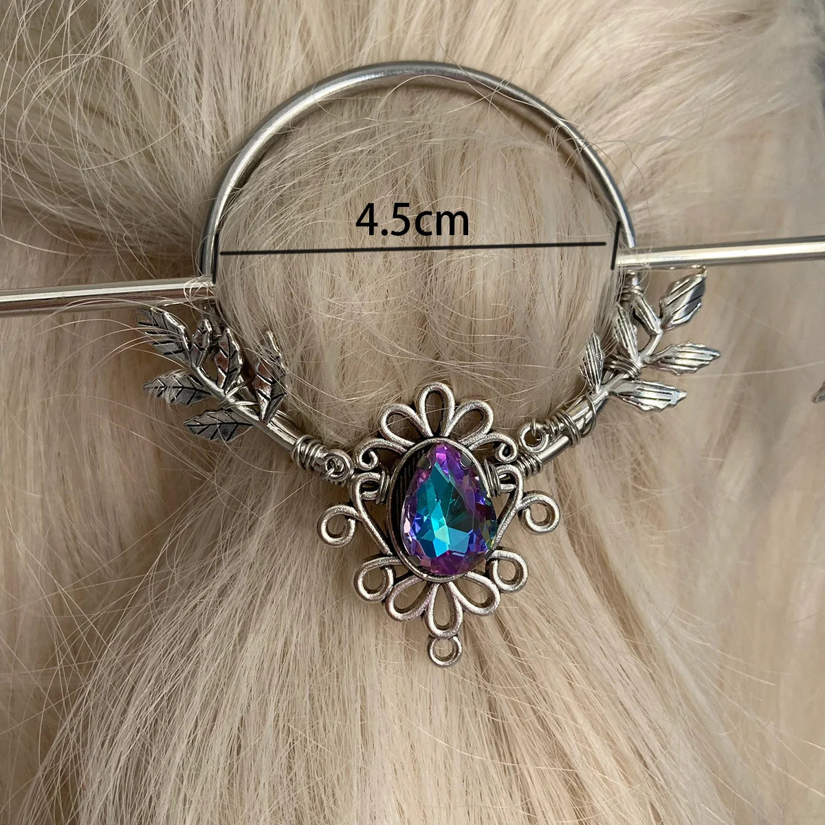 metal stick pin bun holder with borealis crystal