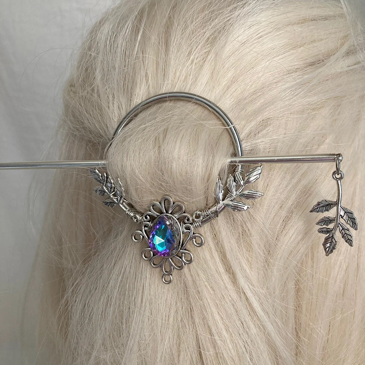 Stick pin bun holder with borealis crystal