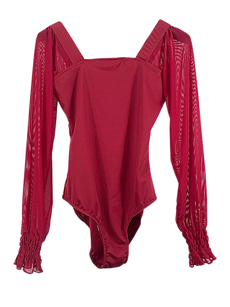 red long puffed sleeve leotard YAGP