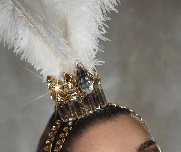 The Crystal Crown Headband with feather