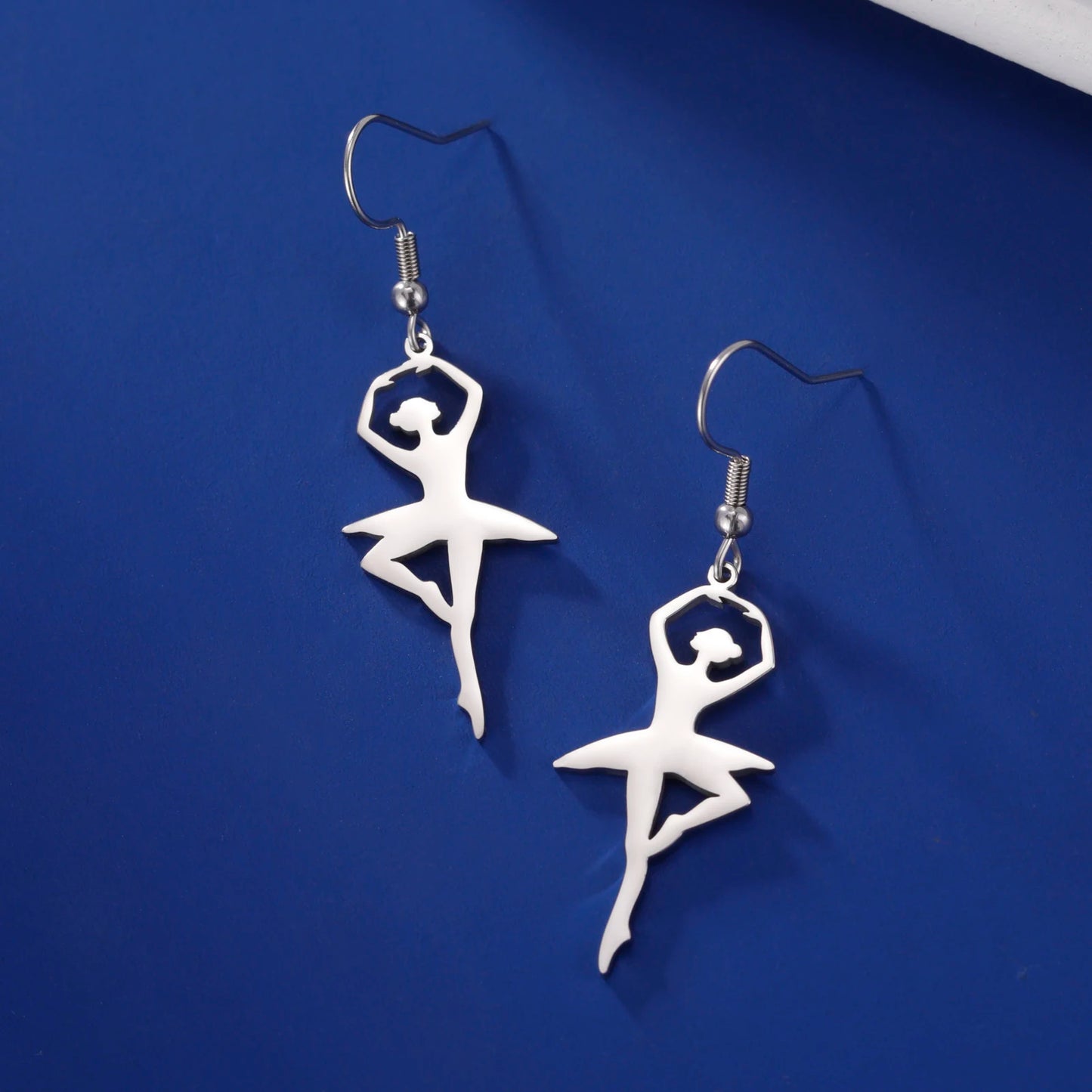 Silver tone ballerina earrings