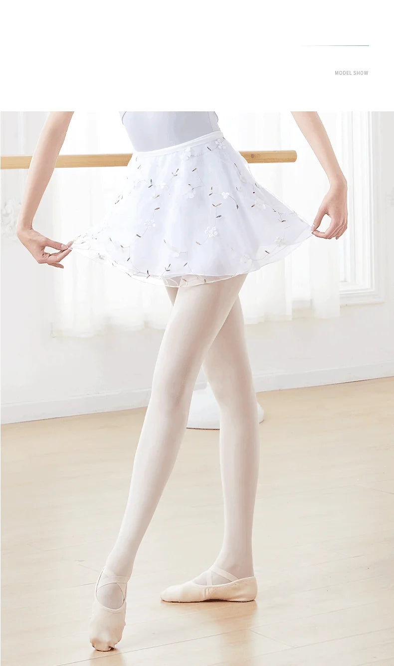 White ballet skirt with embroidered white flowers