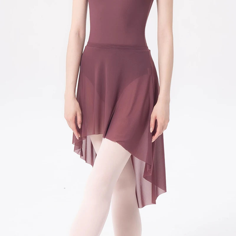 front of woman wearinga plum ballet skirt