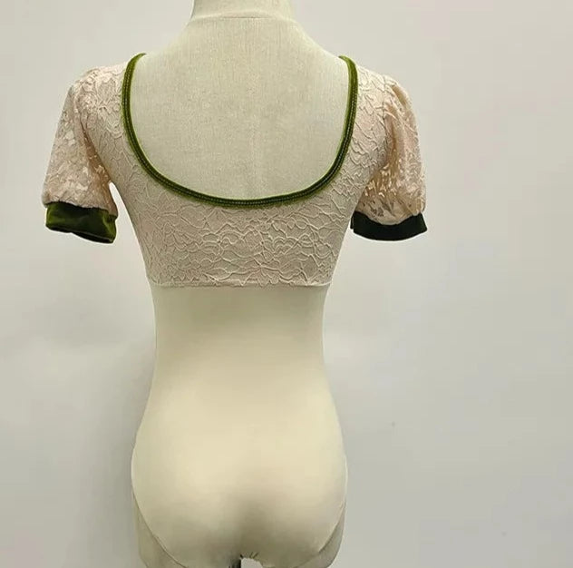 The Trista Leotard floral and lace puff sleeve leotard