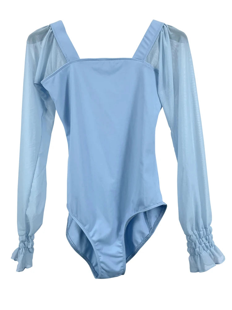 blue long puffed sleeve leotard YAGP
