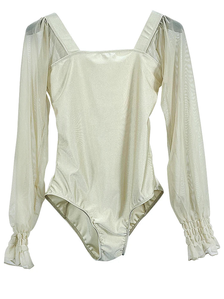 beige long puffed sleeve leotard YAGP