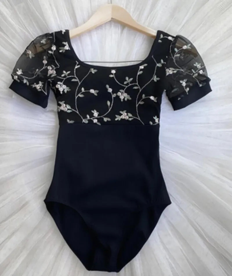The Trista Leotard floral and lace puff sleeve leotard
