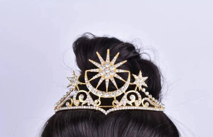 Rhinestone sun and moon bridal and ballet tiara