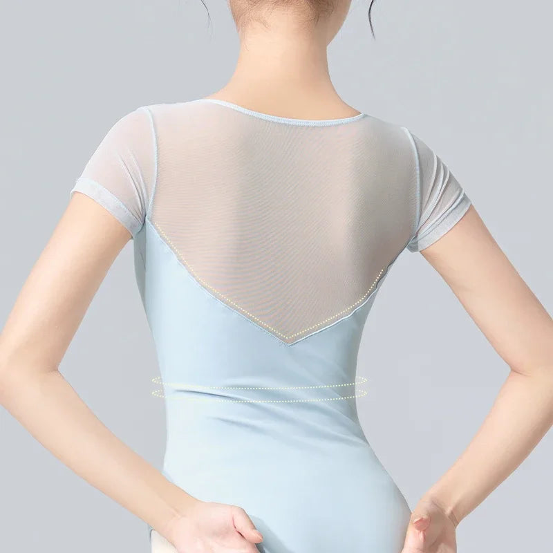The Mariel Leotard blue with sheer contrast