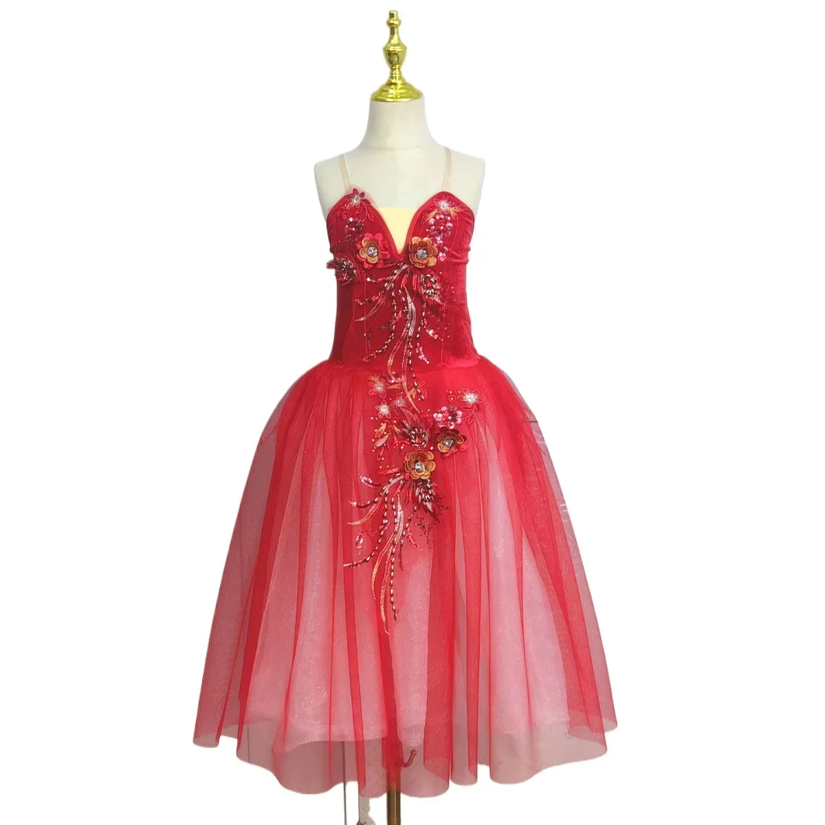 red floral budget romantic tutu for ballet
