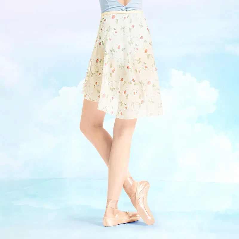 woman wearing floral yellow and red ballet skirt