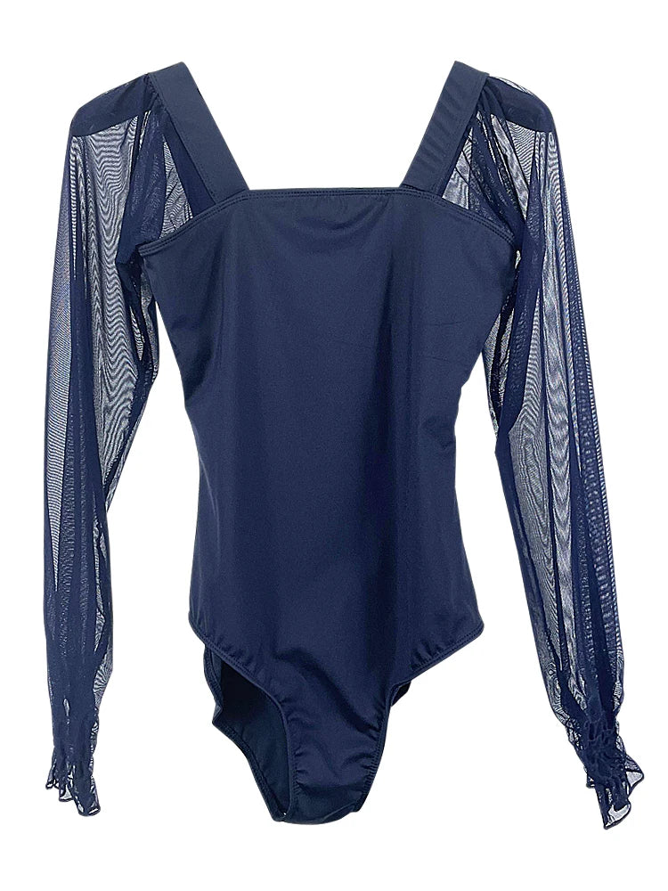 Navy Blue long puffed sleeve leotard YAGP