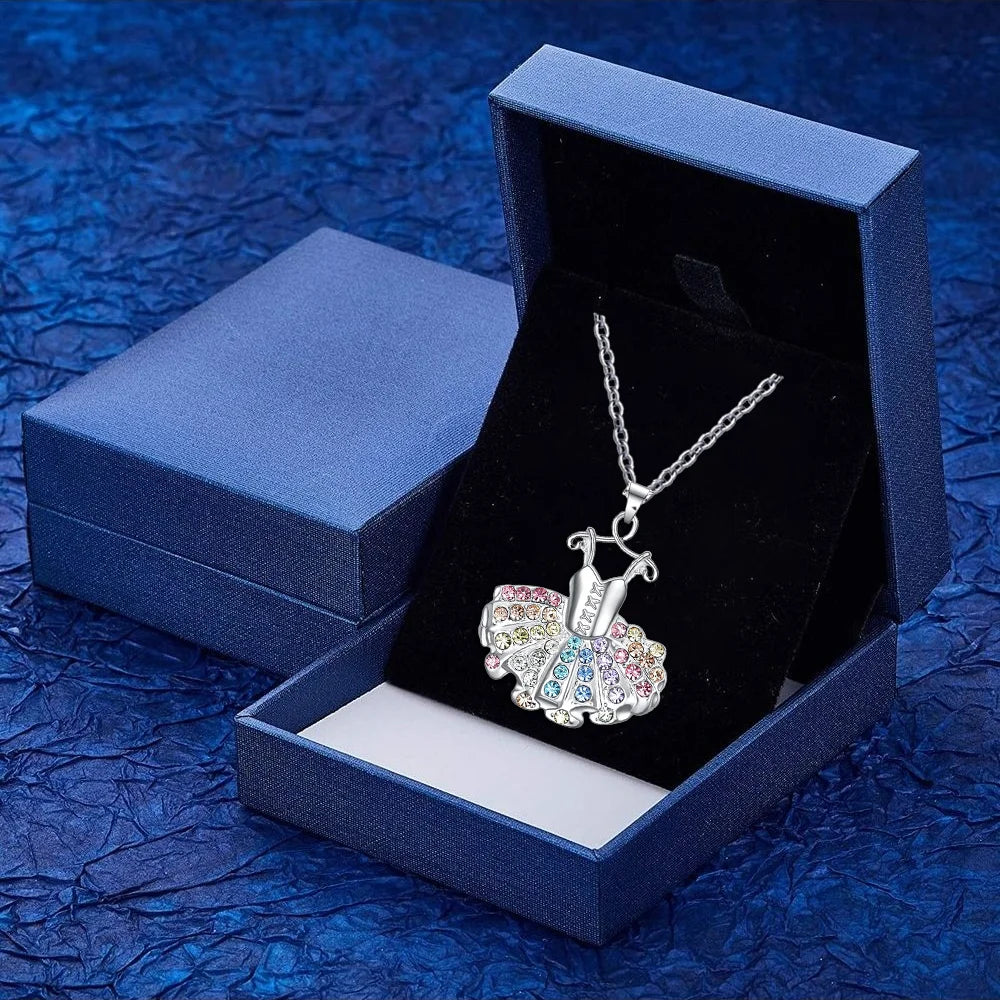 Crystal ballerina tutu pendant necklace