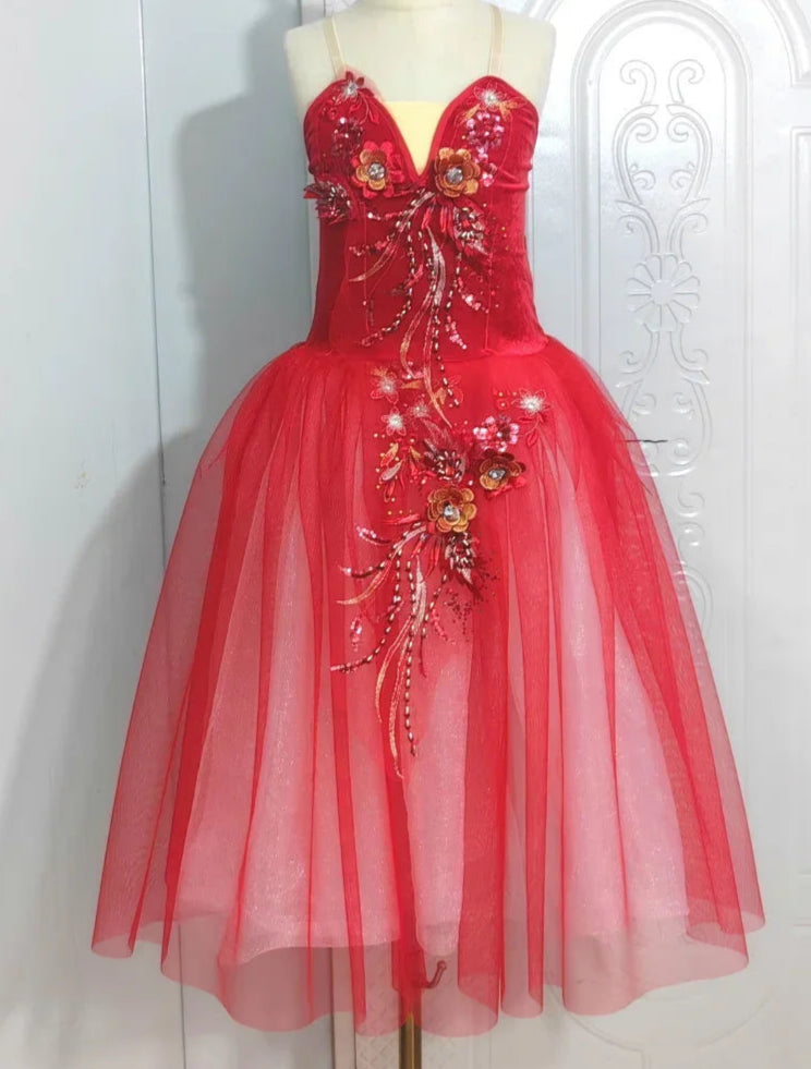 red floral budget romantic tutu for ballet