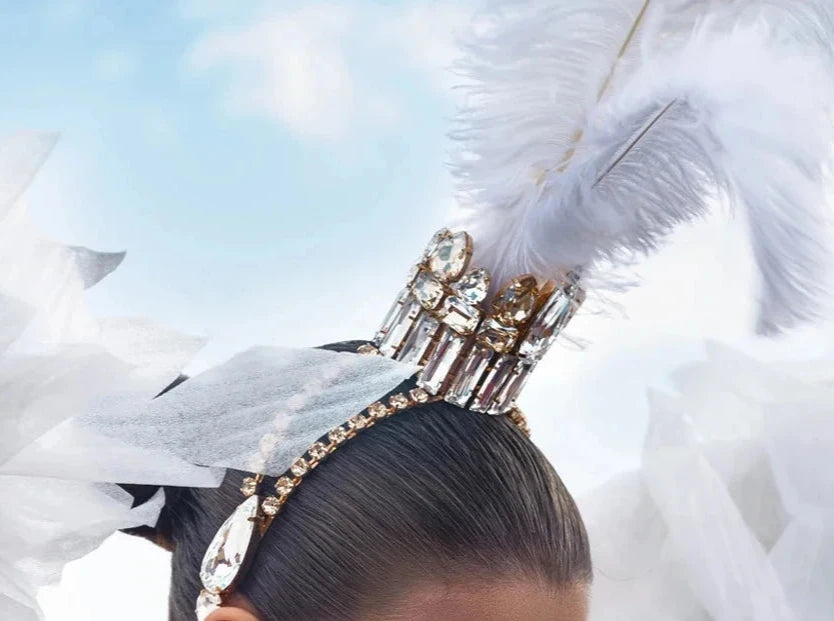 The Crystal Crown Headband with feather