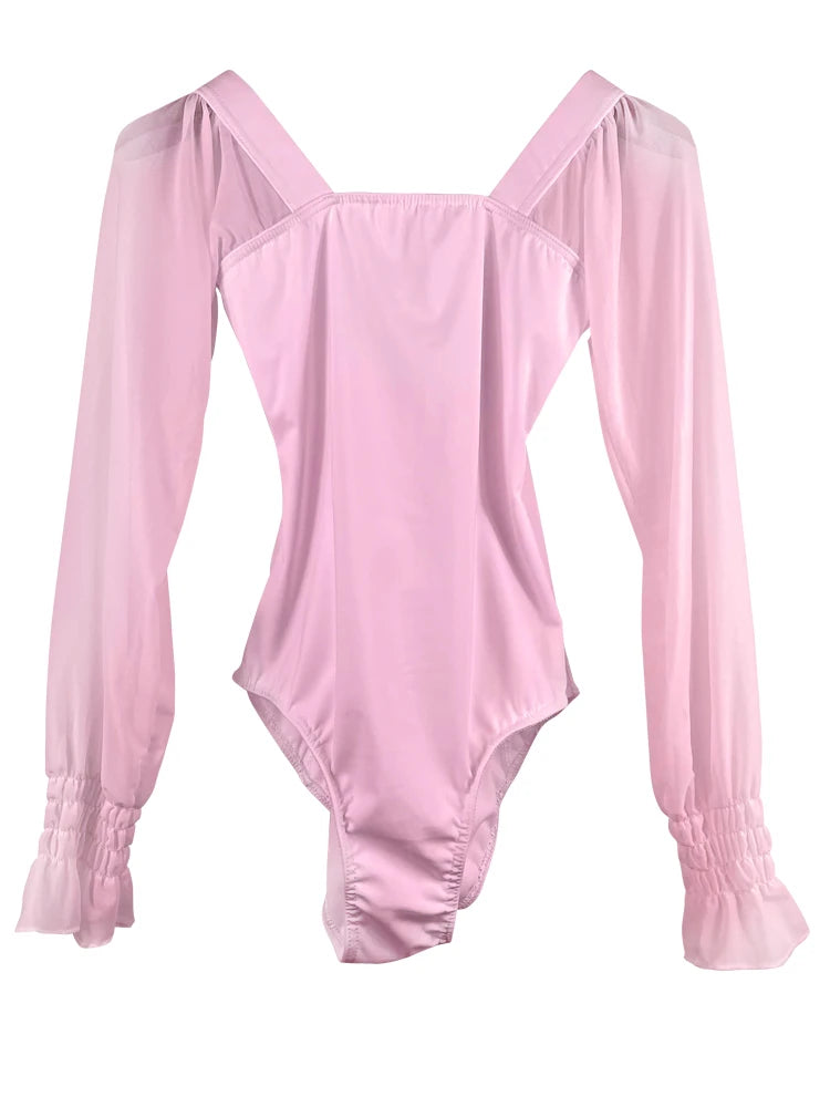 pink long puffed sleeve leotard YAGP