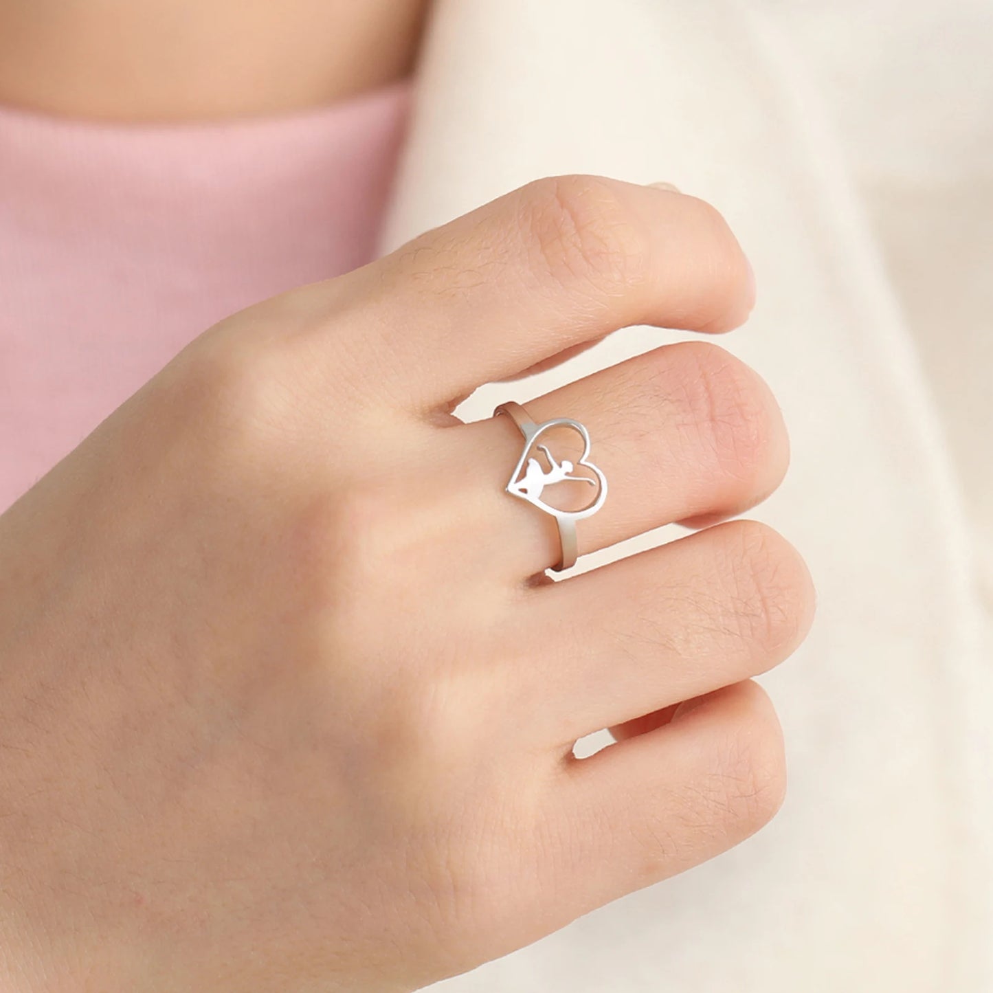 silver ballerina heart ring