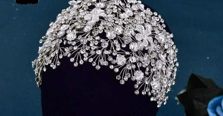 crystal bridal and ballerina headpiece with crystal flowers