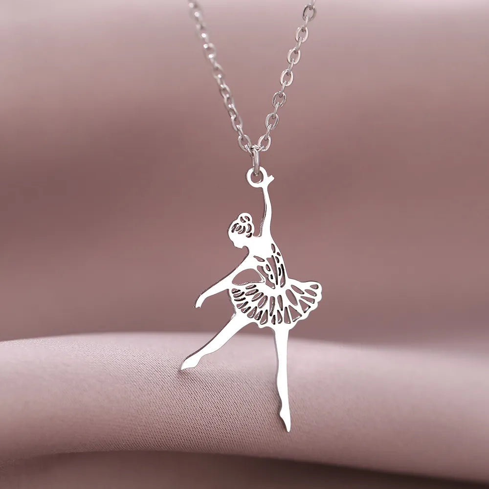 silver tone ballerina necklace pendant