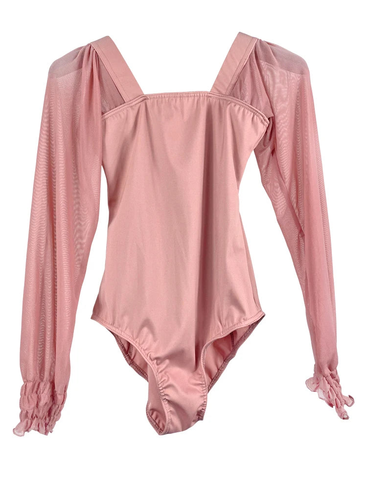 pink long puffed sleeve leotard YAGP