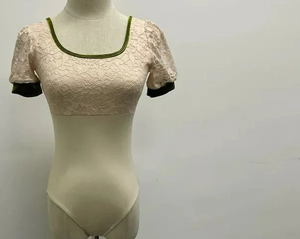 The Trista Leotard floral and lace puff sleeve leotard